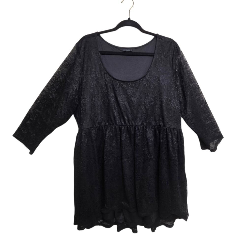 Torrid Lace Lined Babydoll Tunic Blouse Hi‎ Lo Hem Black Plus SZ 2X Whimsigoth
